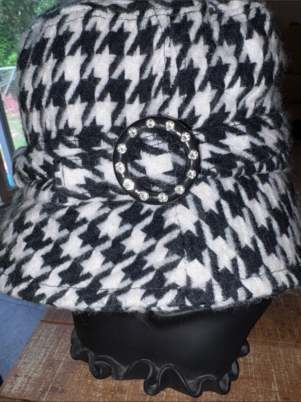 Manhattan Hat Company Houndstooth Women's Bucket Hat with Rhinestone Buckle